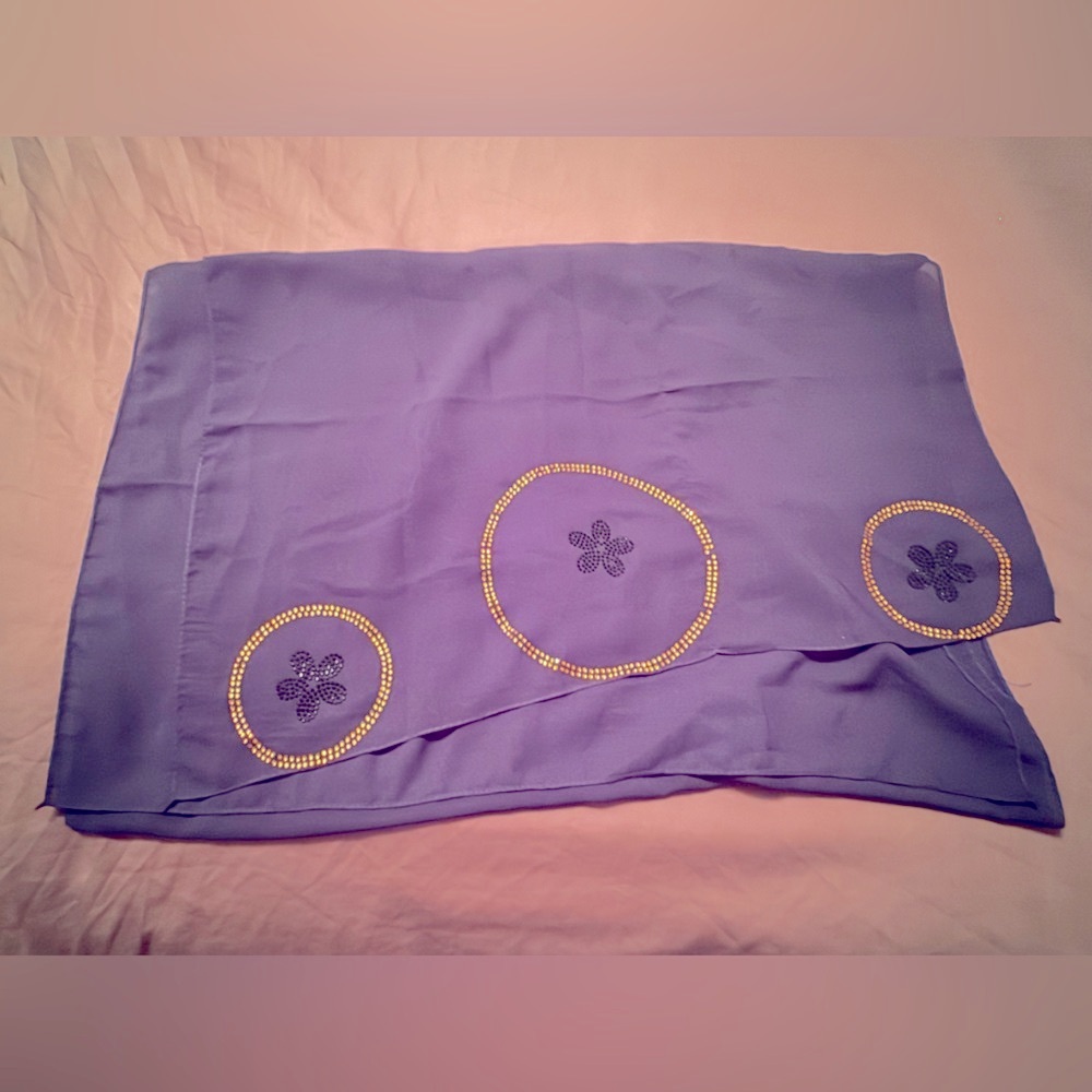 Elegant Navy Blue Women's Dupatta Scarf with Gold Beaded Embellishments